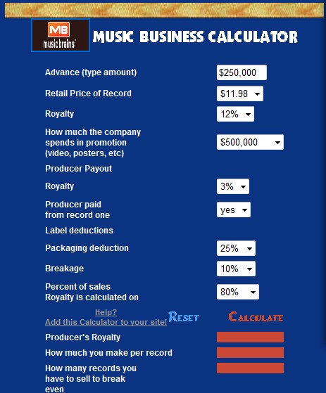 Ty Cohen's Music Profit & Loss Software 2.0 screenshot